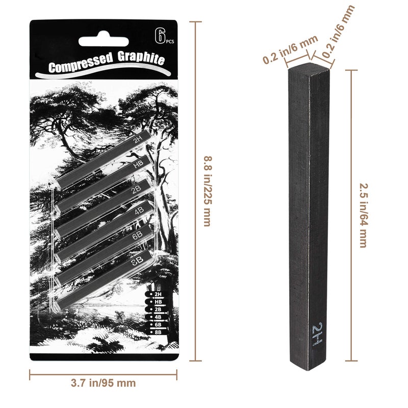 MyLifeUNIT Compressed Graphite, Square Drawing Pencils for Artists, Pack of 6 (2H, HB, 2B, 4B, 6B and 8B) - Image 4
